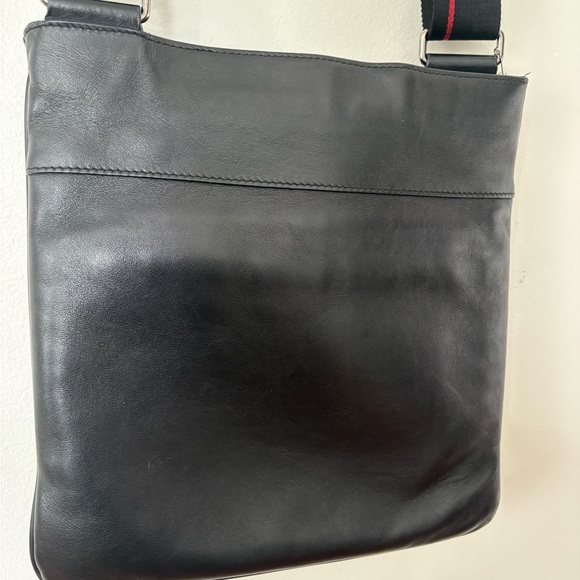 Montblanc Black Leather Messenger Bag with Red Accents - Picture 5 of 10